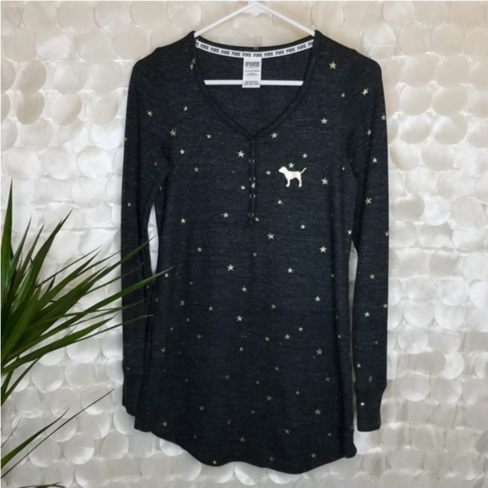Victoria's Secret PINK Long Sleeve Sleep Thermal Shirt Gray & Gold Size S🩶💛